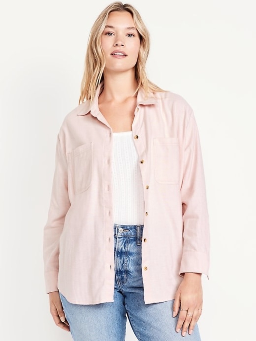 Old Navy Large Flannel Boyfriend Button-Down Shirt abalone pink pocket cotton